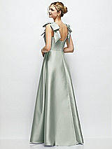 Rear View Thumbnail - Willow Green Deep V-Neck Satin Ball Gown with Shoulder Bows