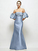 Front View Thumbnail - Cloudy Off-the-Shoulder Puff Sleeve Satin Maxi Dress with Flared Skirt