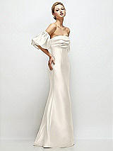 Side View Thumbnail - Ivory Off-the-Shoulder Puff Sleeve Satin Maxi Dress with Flared Skirt