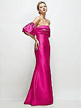 Side View Thumbnail - Think Pink Off-the-Shoulder Puff Sleeve Satin Maxi Dress with Flared Skirt