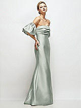 Side View Thumbnail - Willow Green Off-the-Shoulder Puff Sleeve Satin Maxi Dress with Flared Skirt