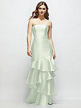 Front View Thumbnail - Mint Green Strapless Bodycon Maxi Dress with Tiered Ruffle Skirt
