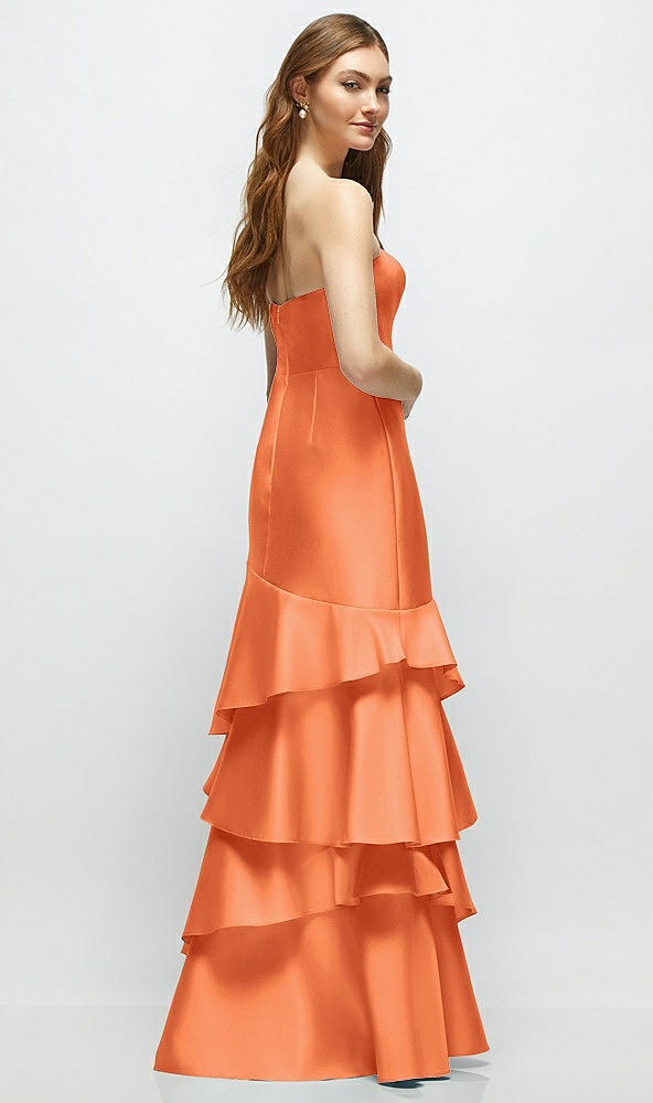 Back View - Portofino Orange Strapless Bodycon Maxi Dress with Tiered Ruffle Skirt