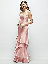 Side View Thumbnail - Rose Strapless Bodycon Maxi Dress with Tiered Ruffle Skirt