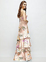 Rear View Thumbnail - Butterfly Botanica Pink Sand Floral Strapless Bodycon Maxi Dress with Tiered Ruffle Skirt