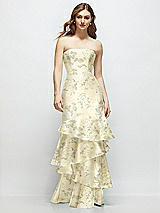 Side View Thumbnail - Butter Yellow Floral Floral Strapless Bodycon Maxi Dress with Tiered Ruffle Skirt