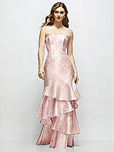 Side View Thumbnail - Bow And Blossom Print Floral Strapless Bodycon Maxi Dress with Tiered Ruffle Skirt