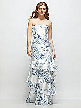 Side View Thumbnail - Cottage Rose Larkspur Floral Strapless Bodycon Maxi Dress with Tiered Ruffle Skirt