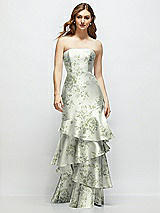 Side View Thumbnail - Sage Cottage Rose Floral Strapless Bodycon Maxi Dress with Tiered Ruffle Skirt