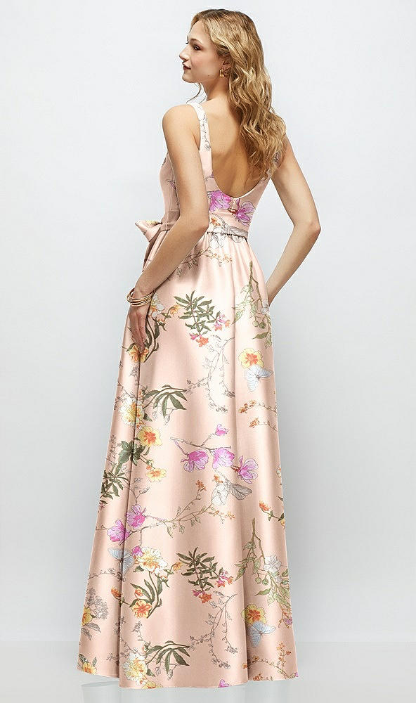 Back View - Butterfly Botanica Pink Sand Floral Scoop-Neck Tank Bodice Maxi Dress with Full Skirt