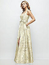 Front View Thumbnail - Butter Yellow Floral Floral Scoop-Neck Tank Bodice Maxi Dress with Full Skirt