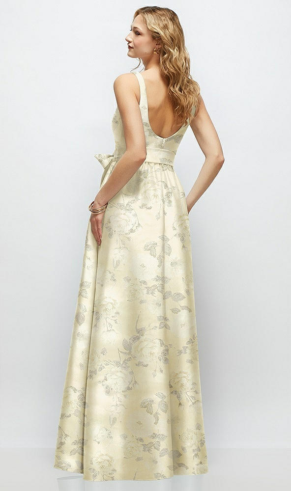 Back View - Butter Yellow Floral Floral Scoop-Neck Tank Bodice Maxi Dress with Full Skirt