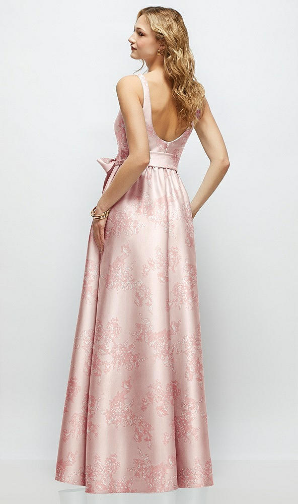 Back View - Bow And Blossom Print Floral Scoop-Neck Tank Bodice Maxi Dress with Full Skirt