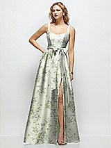Side View Thumbnail - Sage Cottage Rose Floral Scoop-Neck Tank Bodice Maxi Dress with Full Skirt