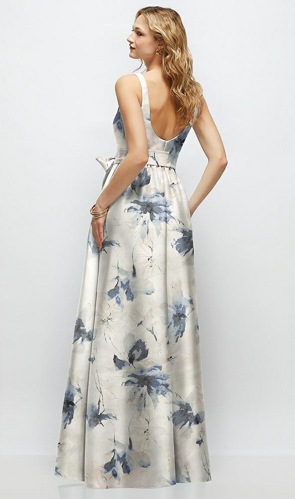 Back View - Inkwash Blue Floral Floral Scoop-Neck Tank Bodice Maxi Dress with Full Skirt