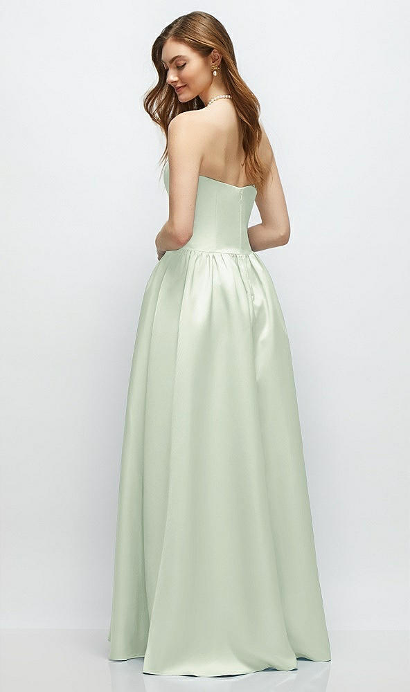 Back View - Mint Green Strapless Satin Drop Waist Gown with Full Skirt