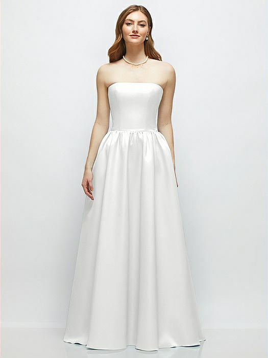 Strapless Satin Drop Waist Gown with Full Skirt