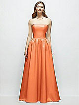 Front View Thumbnail - Portofino Orange Strapless Satin Drop Waist Gown with Full Skirt