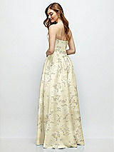 Rear View Thumbnail - Butter Yellow Floral Floral Strapless Satin Drop Waist Gown with Full Skirt