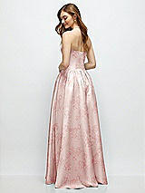 Rear View Thumbnail - Bow And Blossom Print Floral Strapless Satin Drop Waist Gown with Full Skirt