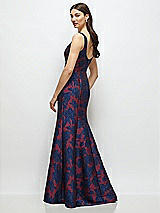 Rear View Thumbnail - Burgundy Midnight Floral Heritage Floral Jacquard Square Neck Maxi Dress with Trumpet Skirt