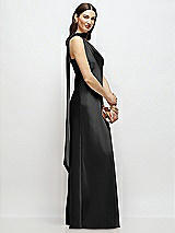Side View Thumbnail - Black Draped Scarf One-Shoulder Bias Stretch Satin Maxi Dress