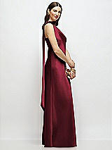 Side View Thumbnail - Cabernet Draped Scarf One-Shoulder Bias Stretch Satin Maxi Dress