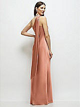 Rear View Thumbnail - Copper Penny Draped Scarf One-Shoulder Bias Stretch Satin Maxi Dress