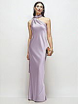 Front View Thumbnail - Lilac Haze Draped Scarf One-Shoulder Bias Stretch Satin Maxi Dress