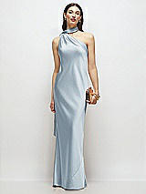 Front View Thumbnail - Mist Draped Scarf One-Shoulder Bias Stretch Satin Maxi Dress