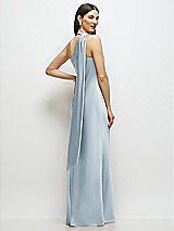 Rear View Thumbnail - Mist Draped Scarf One-Shoulder Bias Stretch Satin Maxi Dress