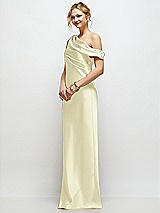 Side View Thumbnail - Butter Yellow Draped One-Shoulder Bias Stretch Satin Maxi Dress
