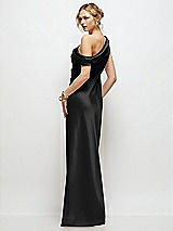 Rear View Thumbnail - Black Draped One-Shoulder Bias Stretch Satin Maxi Dress