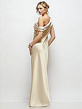 Rear View Thumbnail - Champagne Draped One-Shoulder Bias Stretch Satin Maxi Dress