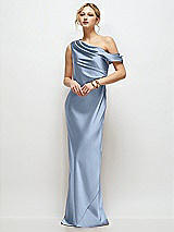 Front View Thumbnail - Cloudy Draped One-Shoulder Bias Stretch Satin Maxi Dress