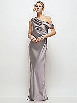 Front View Thumbnail - Cashmere Gray Draped One-Shoulder Bias Stretch Satin Maxi Dress