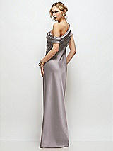 Rear View Thumbnail - Cashmere Gray Draped One-Shoulder Bias Stretch Satin Maxi Dress