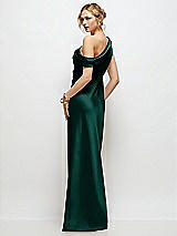 Rear View Thumbnail - Evergreen Draped One-Shoulder Bias Stretch Satin Maxi Dress