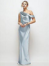 Front View Thumbnail - Mist Draped One-Shoulder Bias Stretch Satin Maxi Dress