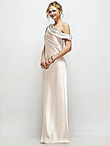 Side View Thumbnail - Oat Draped One-Shoulder Bias Stretch Satin Maxi Dress