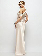 Rear View Thumbnail - Oat Draped One-Shoulder Bias Stretch Satin Maxi Dress