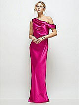 Front View Thumbnail - Think Pink Draped One-Shoulder Bias Stretch Satin Maxi Dress