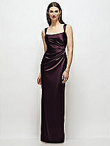 Front View Thumbnail - Deep Plum Scoop Neck Draped Column Stretch Satin Maxi Dress