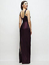 Rear View Thumbnail - Deep Plum Scoop Neck Draped Column Stretch Satin Maxi Dress