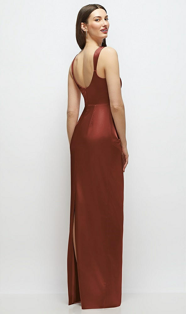 Back View - Auburn Moon Scoop Neck Draped Column Stretch Satin Maxi Dress