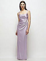 Front View Thumbnail - Lilac Haze Scoop Neck Draped Column Stretch Satin Maxi Dress