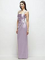 Side View Thumbnail - Lilac Haze Scoop Neck Draped Column Stretch Satin Maxi Dress