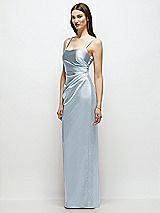 Side View Thumbnail - Mist Scoop Neck Draped Column Stretch Satin Maxi Dress