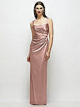 Front View Thumbnail - Neu Nude Scoop Neck Draped Column Stretch Satin Maxi Dress