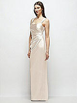 Side View Thumbnail - Oat Scoop Neck Draped Column Stretch Satin Maxi Dress